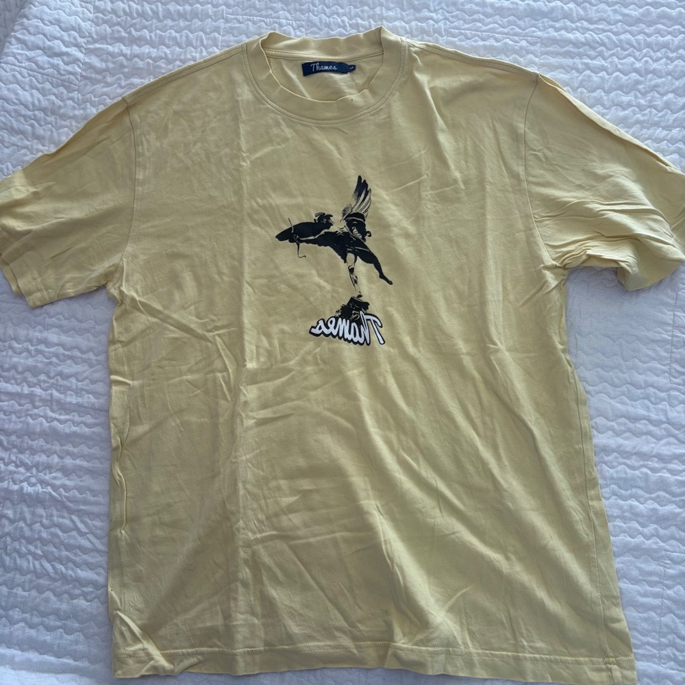 Thames MMXX Eros T-Shirt Yellow Cotton Graphic Skate Tee Mens Large